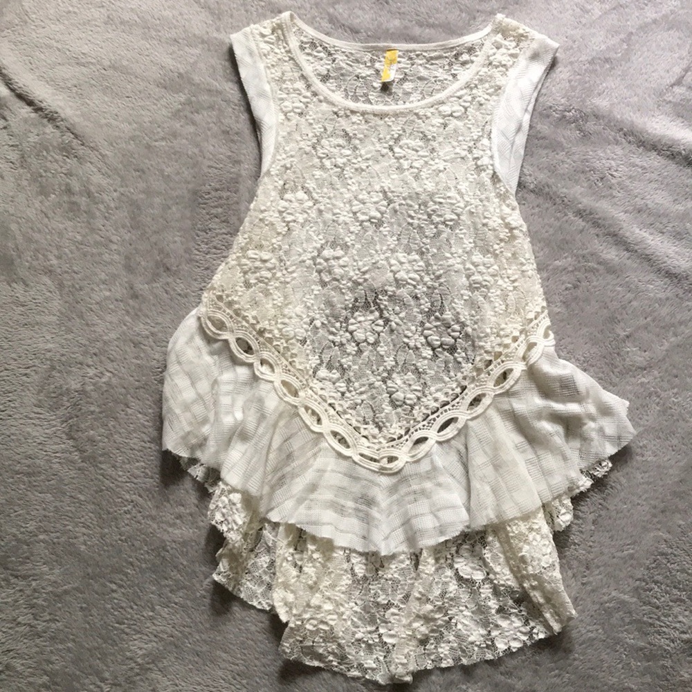 Free People Sheer White Lace Cut Out Tank